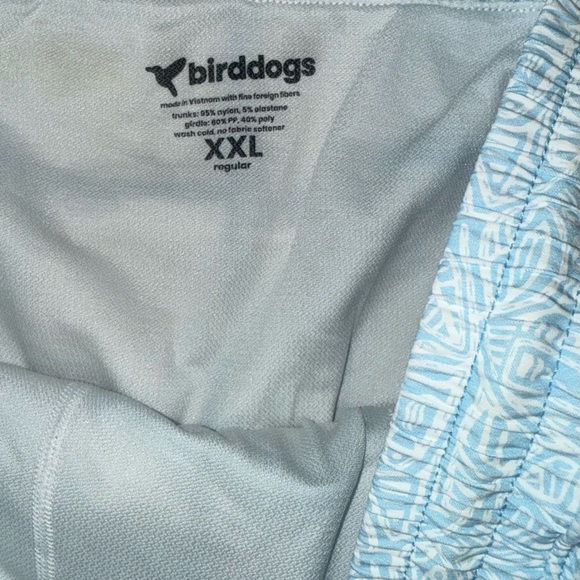 Birddogs swim trunks Bathing Suit blue white yellow trim  7” lined XXL New $80 - Picture 11 of 15